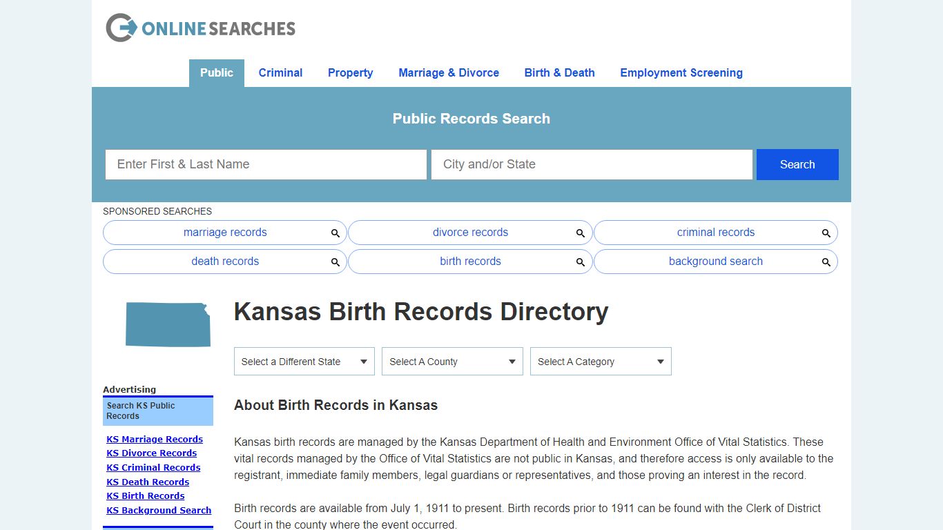 Kansas Birth Records Search Directory