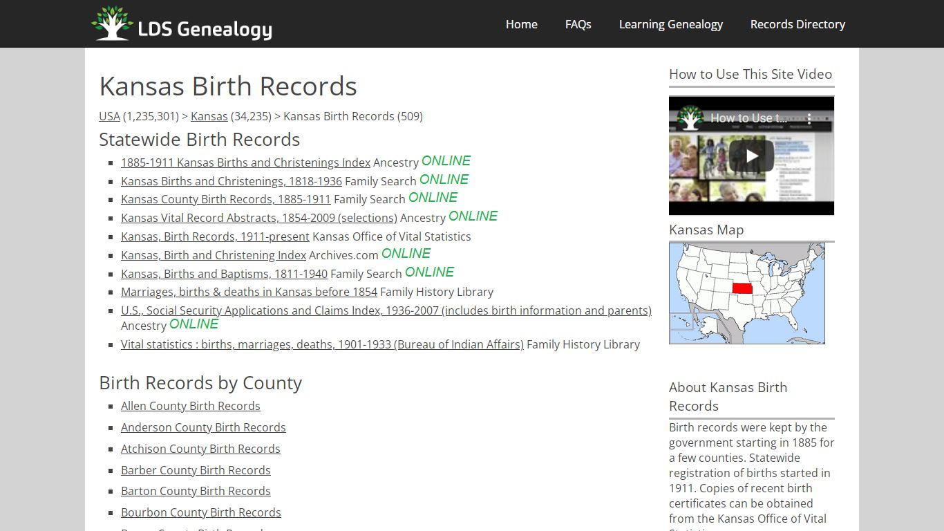 Kansas Birth Records - LDS Genealogy